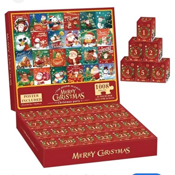 Merry Christmas Jigsaw Puzzle 1008 Pieces Advent Calendar Style With Poster Incl - Picture 1 of 4